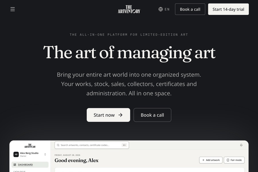 Plataforma de gestión de arte de edición limitada theartventory.com, construida por Algoryme